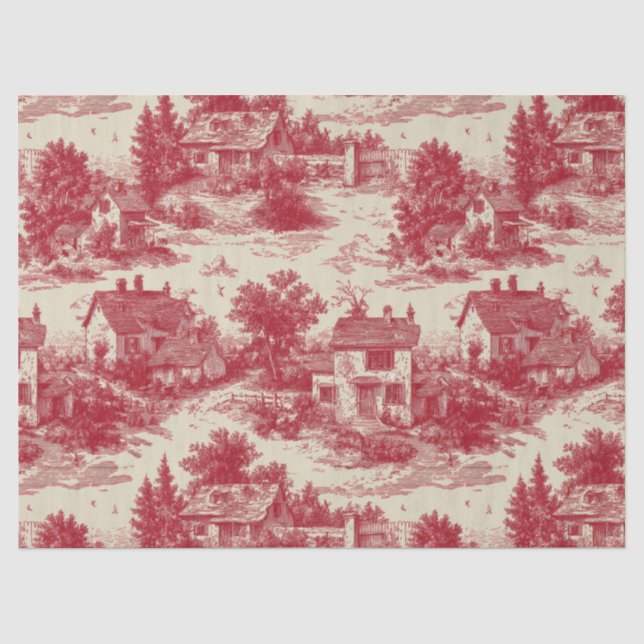 Papel De Seda Toile Rojo Tradicional - Pastoral y Arquitectónico (Anverso)