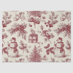 Papel De Seda Toile Rojo Vintage de Navidad Botánico - Acebo