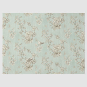 Papel De Seda Toile verde menta francés país Aves y Floral 1