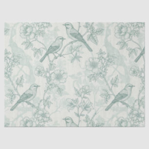 Papel De Seda Toile verde menta francés país Aves y Floral 2