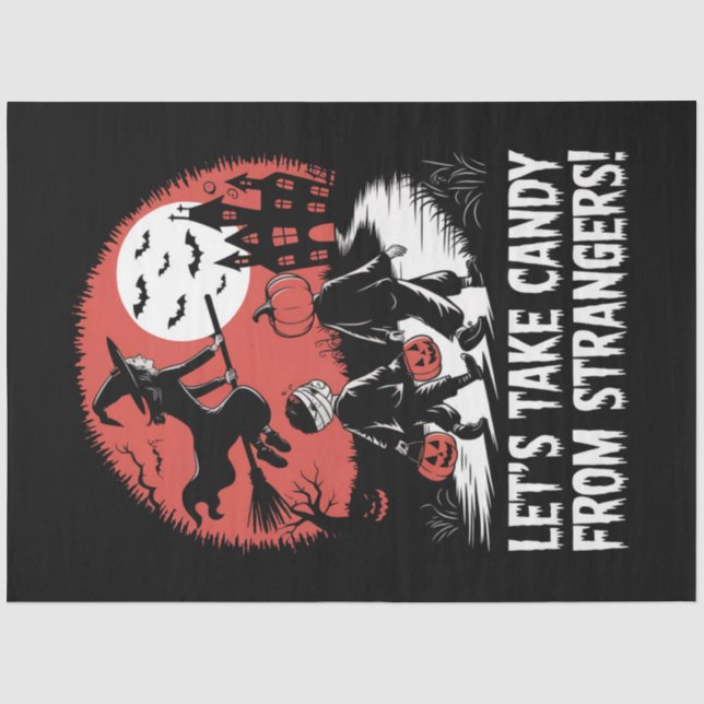 Papel De Seda Tomemos Caramelos de Extraños Divertido Halloween (Anverso)