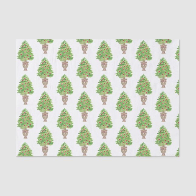 Papel De Seda Topión de árbol navideño acuarela (Anverso)