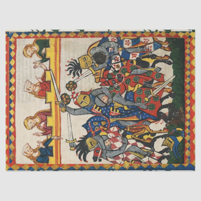 PAPEL DE SEDA TORNEO MEDIEVAL, LUCHA CONTRA LOS CABALLEROS, DAME (Anverso)