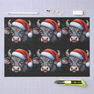 Papel De Seda Toro de Navidad con Sombrero de Santa Arte Popular