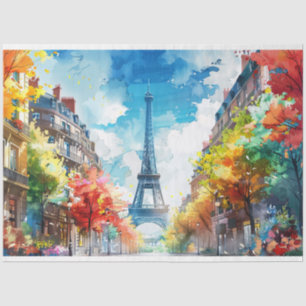 Papel De Seda Torre Eiffel Colorida París Decoupage Acuarela