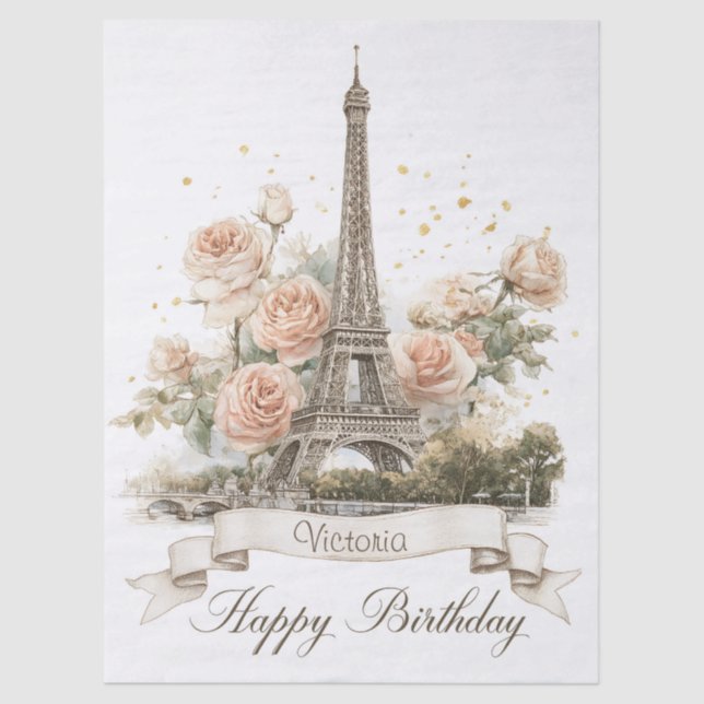Papel De Seda Torre Eiffel "cumpleaños feliz" con nombre persona (Anverso)