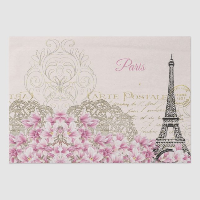 Papel De Seda Torre Eiffel, Magnolia Rosa de París (Anverso)