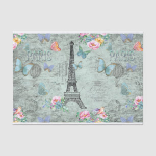 Papel De Seda Torre-Flor-Floral-Vintage-Rosas de París-Eiffel