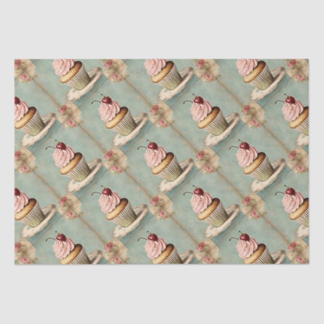 Papel De Seda Torta de Cumpleaños de Té de Cupcakes Rosados Fran (Anverso)