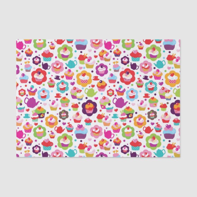 Papel De Seda Torta de la taza y pote lindos del té (Anverso)