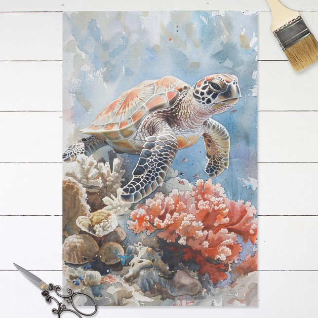 Papel De Seda Tortuga acuática y decoración de coral (Subido por el creador)