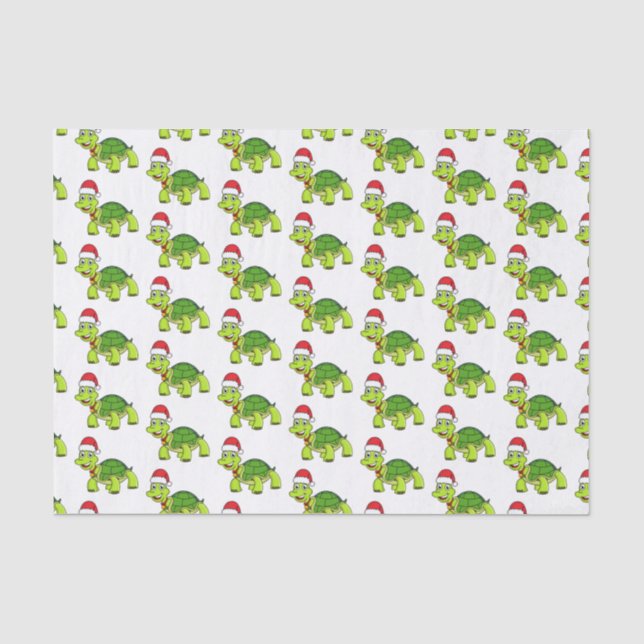 Papel De Seda Tortuga alegre lindo con sombrero de Santa (Anverso)