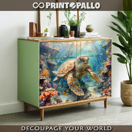 Papel De Seda Tortuga boba buceando en el arrecife -