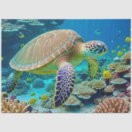 Papel De Seda Tortuga De Mar Verde Sobre Un Arrecife De Coral Fl