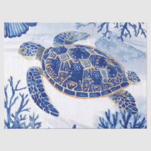 Papel De Seda Tortuga marina acuarela océano azul