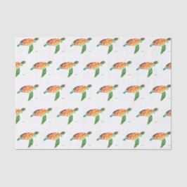 Papel De Seda Tortuga marina bajo el mar Acuarela Océano Náutico