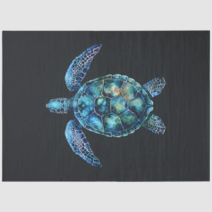 Papel De Seda Tortuga marina decoupage con acuarela azul