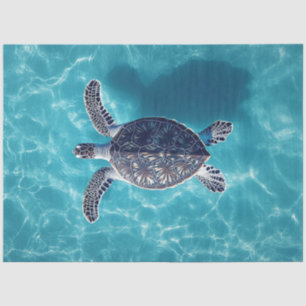 Papel De Seda Tortuga marina en decoupage de hermosa agua azul
