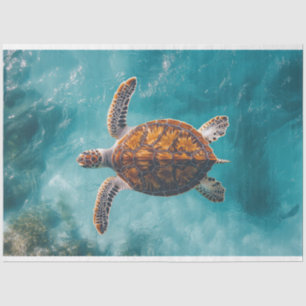 Papel De Seda Tortuga marina en decoupage de océano turquesa