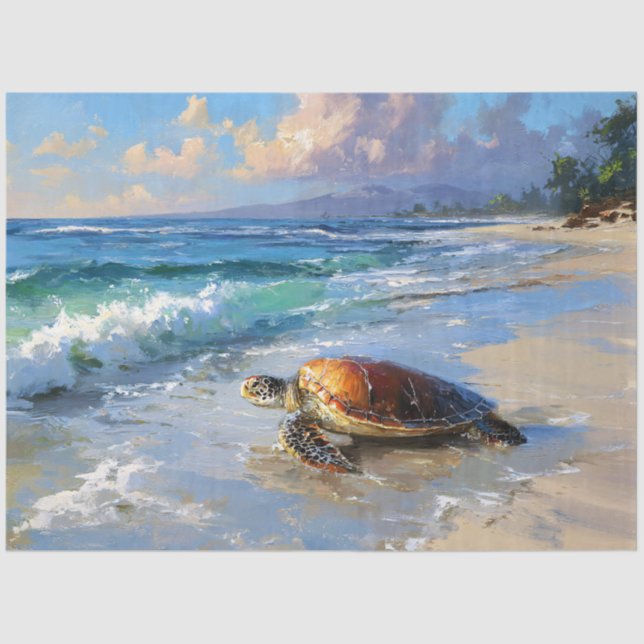 Papel De Seda Tortuga marina en la playa Decoupage (Anverso)
