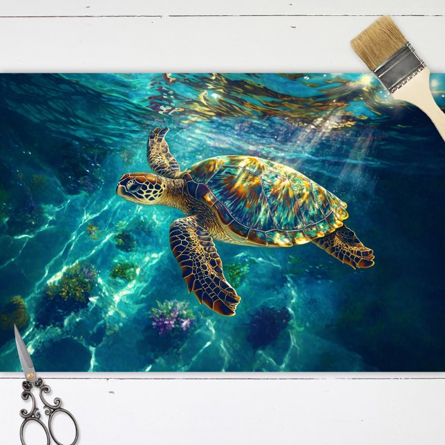 Papel De Seda Tortuga marina en un hermoso manto de agua azul (Subido por el creador)