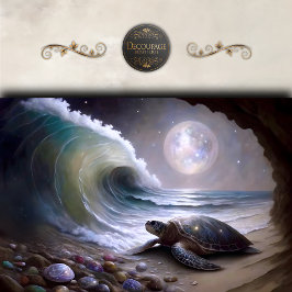 Papel De Seda Tortuga Marina Iluminada por la Luna Ola del Océan