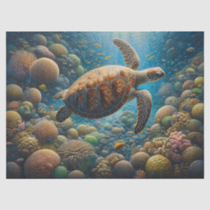 Papel De Seda Tortuga Marina Nadando Alrededor de Decoupage de C