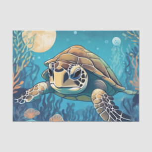 Papel De Seda Tortuga marina nadando de noche