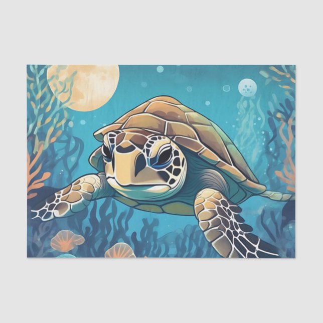 Papel De Seda Tortuga marina nadando de noche (Anverso)