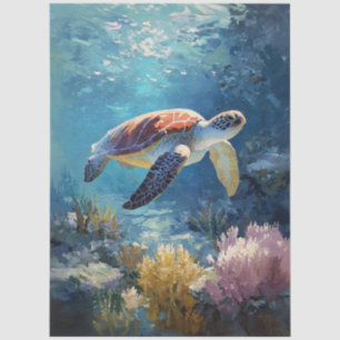 Papel De Seda Tortuga marina relajada nadando en decoupage