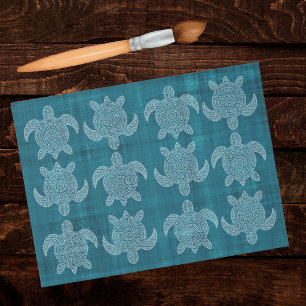 Papel De Seda Tortuga Marina Tribal Mandala Batik Aspecto Verde 