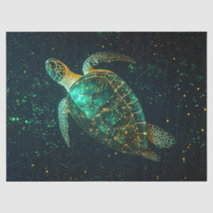 Papel De Seda Tortuga marina verde sobre fondo oscuro decoupage