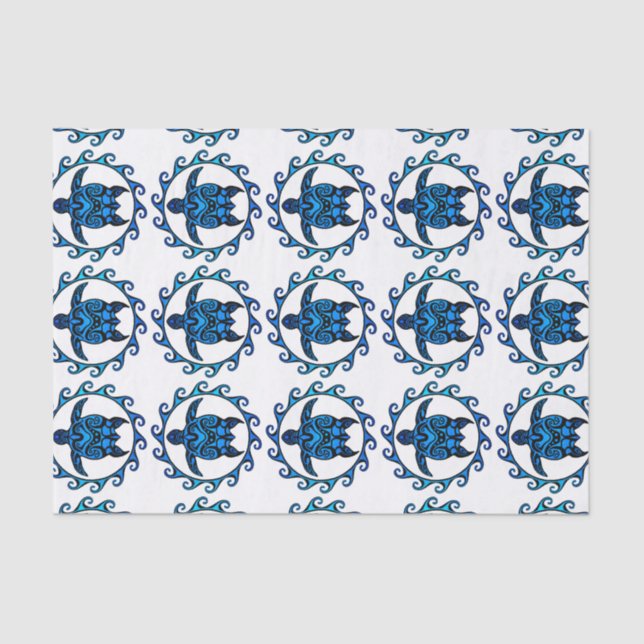 Papel De Seda Tortuga tribal azul Sun (Anverso)