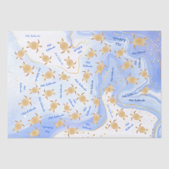 Papel De Seda Tortugas doradas Tinta azul | Navidades de Mele Ka (Anverso)