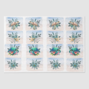Papel De Seda Tortugas Marinas Costeras Flores Conchas Decoupage