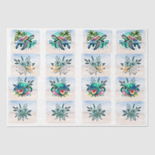 Papel De Seda Tortugas Marinas Costeras Flores Conchas Decoupage