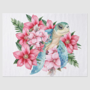 Papel De Seda Tortugas marinas y flores rosadas