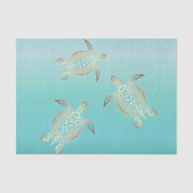 Papel De Seda Tortugas turquesas de oro (Anverso)