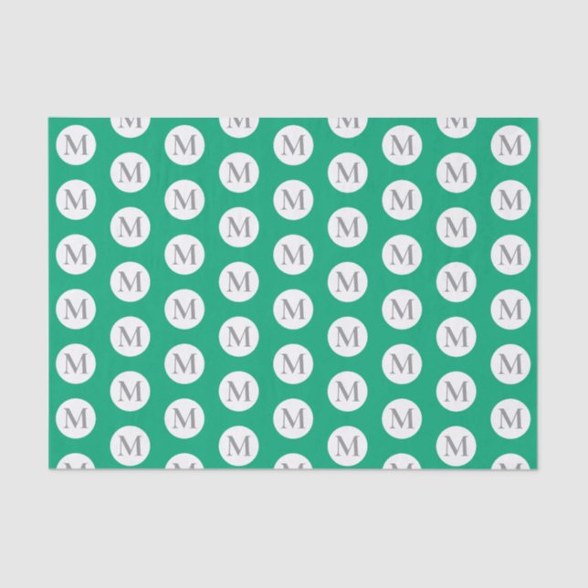 Papel De Seda Tote Monograma de puntos de polka verde (Anverso)