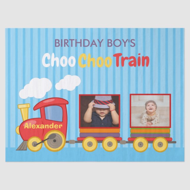 Papel De Seda Toy Train Toddler Boy Birthday Blue (Anverso)