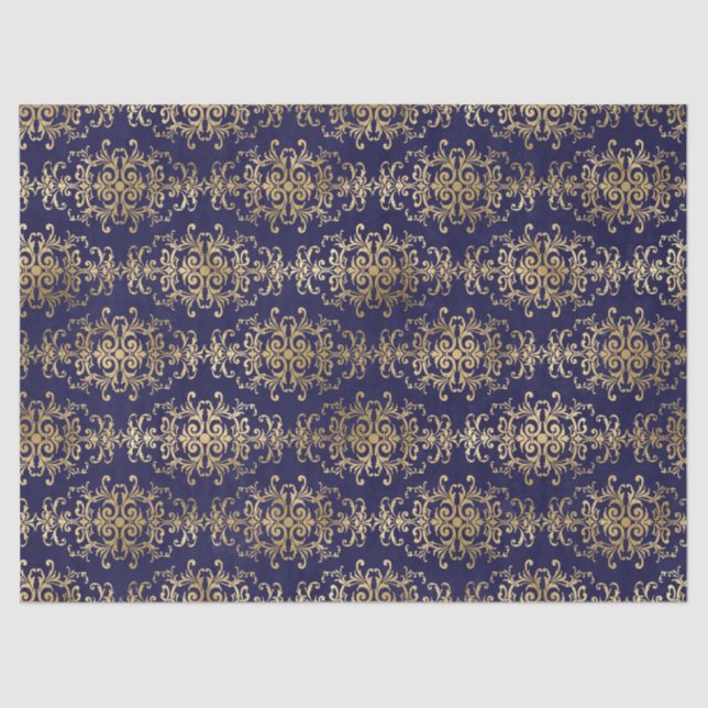 Papel De Seda Trabajo de pergamino dorado en morado (Anverso)