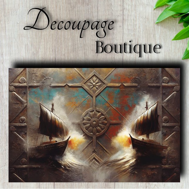 Papel De Seda Trabajos metálicos decoupage de barcos gemelos (Twin Longships Metalwork Decoupage Tissue Paper)