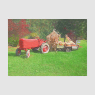 Papel De Seda Tractor agrícola rojo verde país otoño calabazas