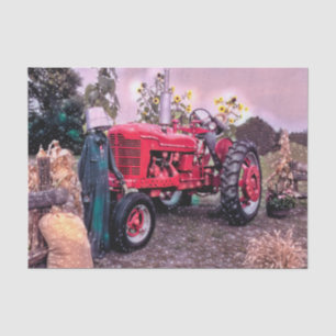 Papel De Seda Tractor agrícola rojo vintage rústico cosecha otoñ