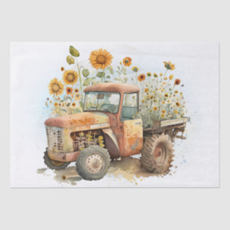 Papel De Seda Tractor Camión Granja Girasol