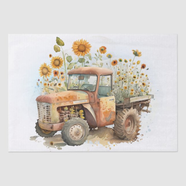 Papel De Seda Tractor Camión Granja Girasol (Anverso)