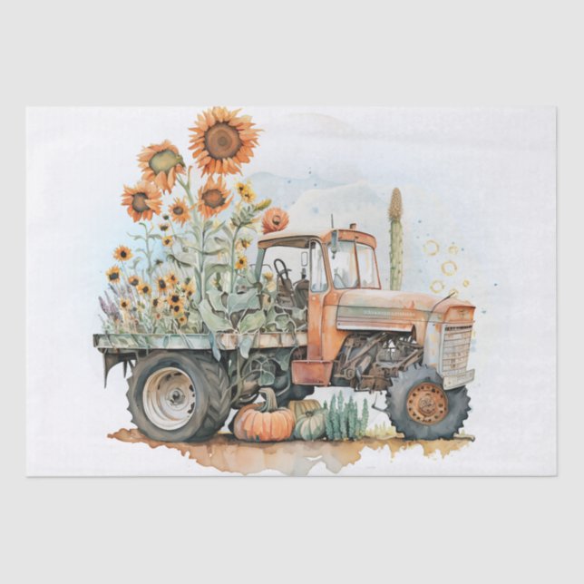 Papel De Seda Tractor Camión Granja Girasol (Anverso)
