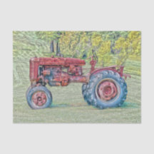 Tractor de granja rústico rojo antiguo vintage