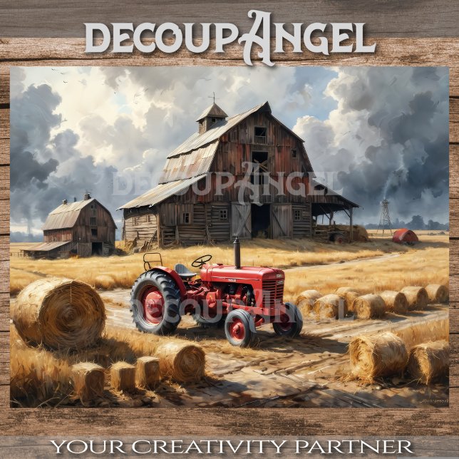 Papel De Seda Tractor en el paisaje de la granja #3 Decoupage (Subido por el creador)