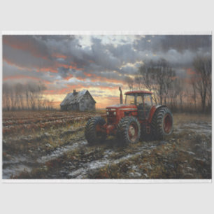 Papel De Seda Tractor en un Campo de Granja Decoupage Rústico